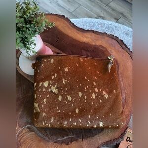 KatyDid bag no strap cow print with gold foil